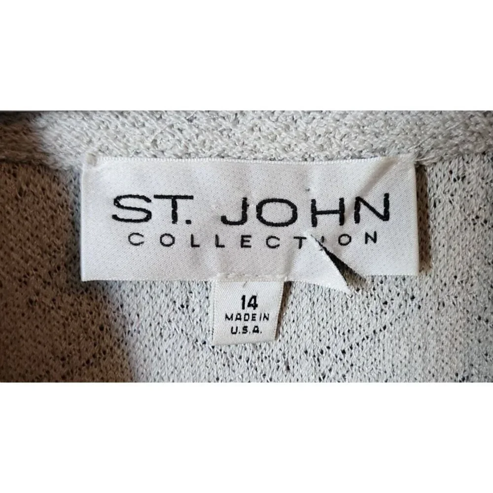 St. John Collection Women's 5 Button Front Knit Blazer Jacket Light Gray Size 14